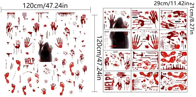Alt view image 5 of 7 - Halloween Bloody Handprint Footprint Window Stickers Wall Stickers for Halloween Party Decorations Inside Outside Decor Come with Plastic Scraper Tools