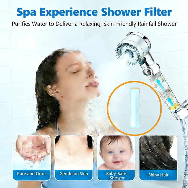 Alt view image 4 of 7 - Shower Head Filter Replacement, 3 Pack 18-Stage Filtration Shower Filters for Hard Water, Remove Chlorine & Heavy Metals, Compatible with Most Handheld Showerheads, Reduces Dry Skin & Hair
