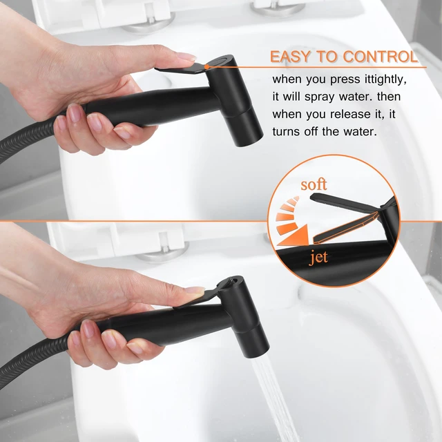 Alt view image 3 of 6 - Matte Black Bidet Sprayer Head Only, Stainless Steel Handheld Toilet Sprayer Replacement with G1/2 Connector, Adjustable Pressure for Cloth Diaper, Pet Shower, Bathroom Cleaning