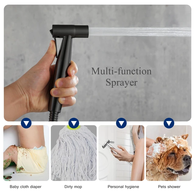 Alt view image 2 of 6 - Matte Black Bidet Sprayer Head Only, Stainless Steel Handheld Toilet Sprayer Replacement with G1/2 Connector, Adjustable Pressure for Cloth Diaper, Pet Shower, Bathroom Cleaning