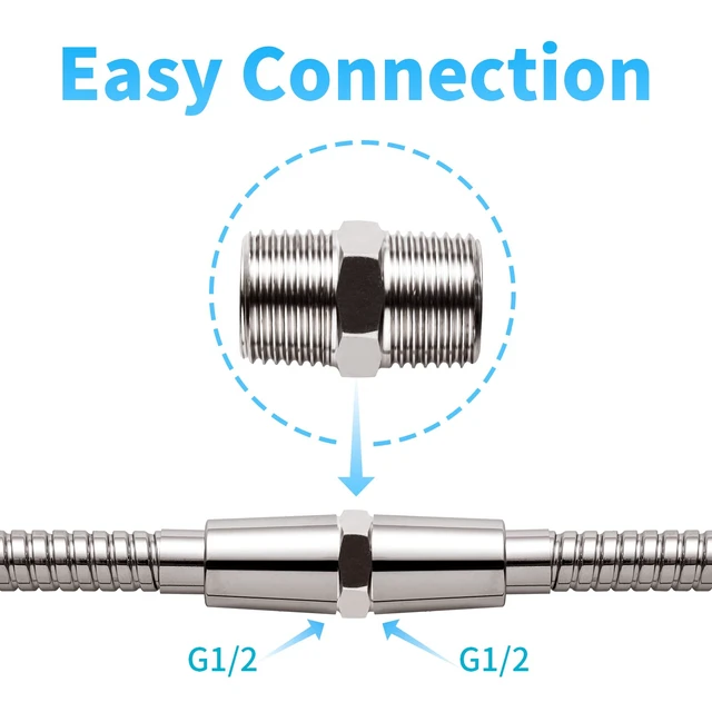 Alt view image 3 of 7 - OFFO Shower Hose Extension Connector, 1/2 to 1/2 Shower Hose Extender Fitting Extra Long Joint, Connect Two Hoses, Solid Stainless Steel, 1 PCS