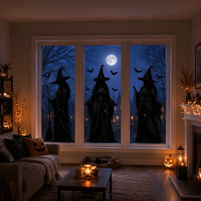 Alt view image 2 of 7 - Halloween Decorations - Witch Window Clings for Halloween Party Decor