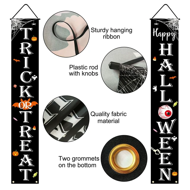 Alt view image 6 of 6 - JENFALL Halloween Decorations Outdoor TRICK OR TREAT Happy HALLOWEEN Banner Porch Sign Decor Halloween Door Decorations for Home Indoor Outdoor Wall Party