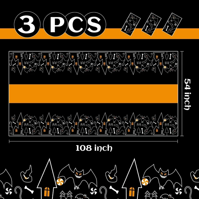 Alt view image 5 of 6 - Childom 3 Pack Halloween Tablecloths,Disposable Plastic Tablecloths 54" x 108" Halloween Decorations,Plastic Table Cover for Birthday,Party Supplies,Holiday Table Cloth for Home,Dinner,Indoor,Outside