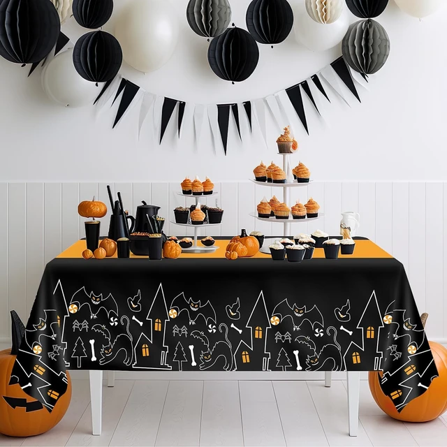 Alt view image 2 of 6 - Childom 3 Pack Halloween Tablecloths,Disposable Plastic Tablecloths 54" x 108" Halloween Decorations,Plastic Table Cover for Birthday,Party Supplies,Holiday Table Cloth for Home,Dinner,Indoor,Outside