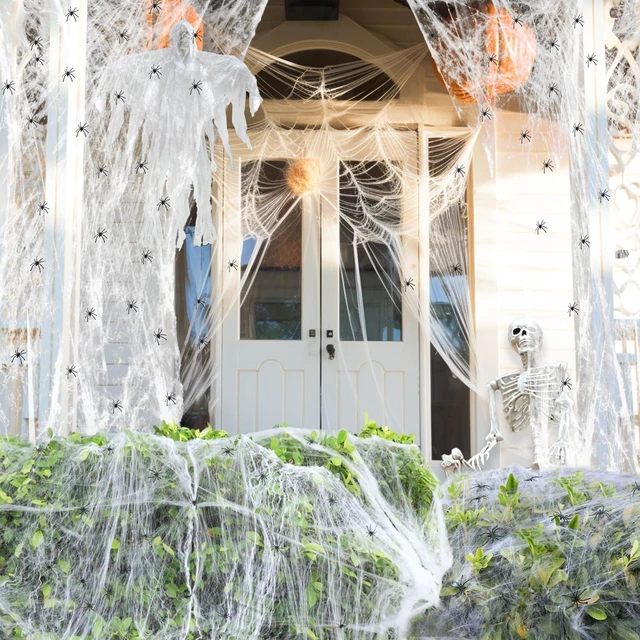 Main image of 1400 sqft Halloween Spider Webs Decorations + 150 Extra Fake Spiders
