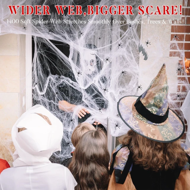 Alt view image 4 of 6 - 1400 sqft Halloween Spider Webs Decorations + 150 Extra Fake Spiders