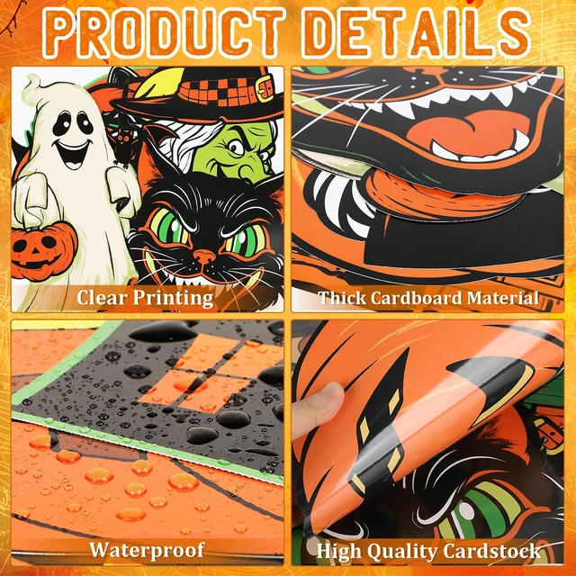 Alt view image 3 of 7 - Large Vintage Halloween Decorations Double-Sided Halloween Cutouts Retro Halloween Spooky Ghost Pumpkin Witch Cat Cutouts for Trick or Treat Holiday Party Window Wall Decor(9PCS)
