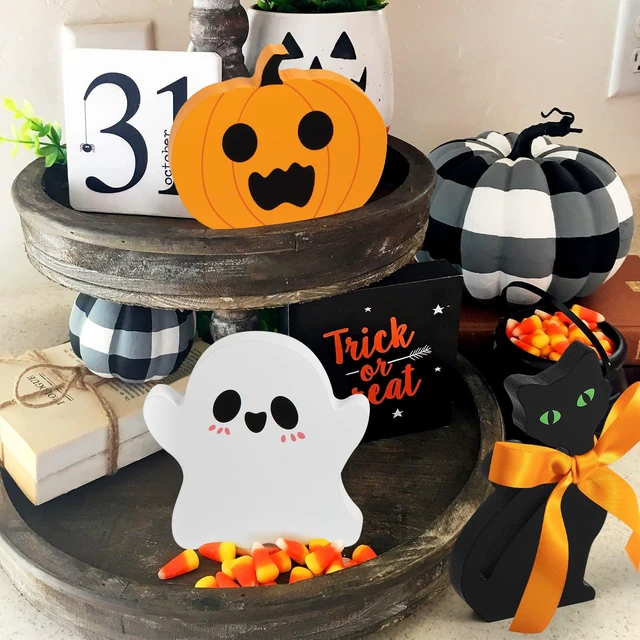 Alt view image 6 of 6 - COCHIE 3 Cute Halloween Table Decorations Spooky Tiered Tray Decor Indoor
