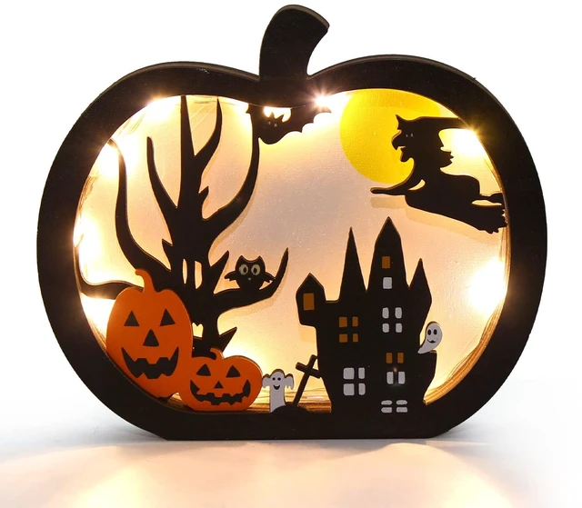 Main image of FOIMAS Halloween Wooden Table Sign,Light Up Pumpkin Table Centerpiece Topper for Halloween Table Top Party Decoration Supply(UPGRATED)