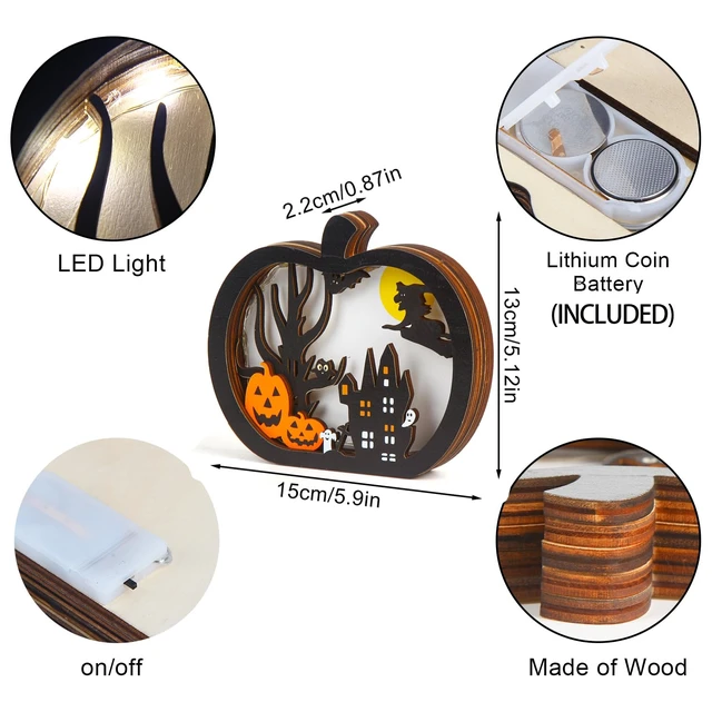 Alt view image 2 of 6 - FOIMAS Halloween Wooden Table Sign,Light Up Pumpkin Table Centerpiece Topper for Halloween Table Top Party Decoration Supply(UPGRATED)