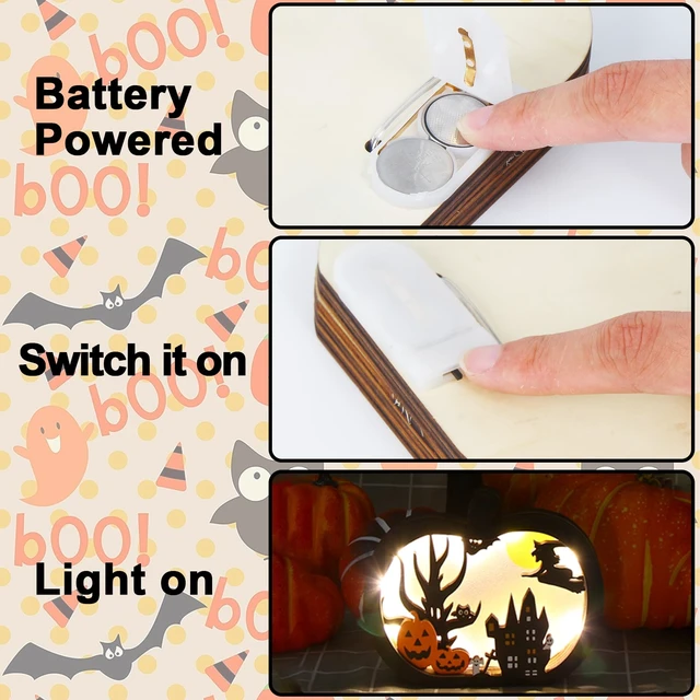 Alt view image 5 of 6 - FOIMAS Halloween Wooden Table Sign,Light Up Pumpkin Table Centerpiece Topper for Halloween Table Top Party Decoration Supply(UPGRATED)