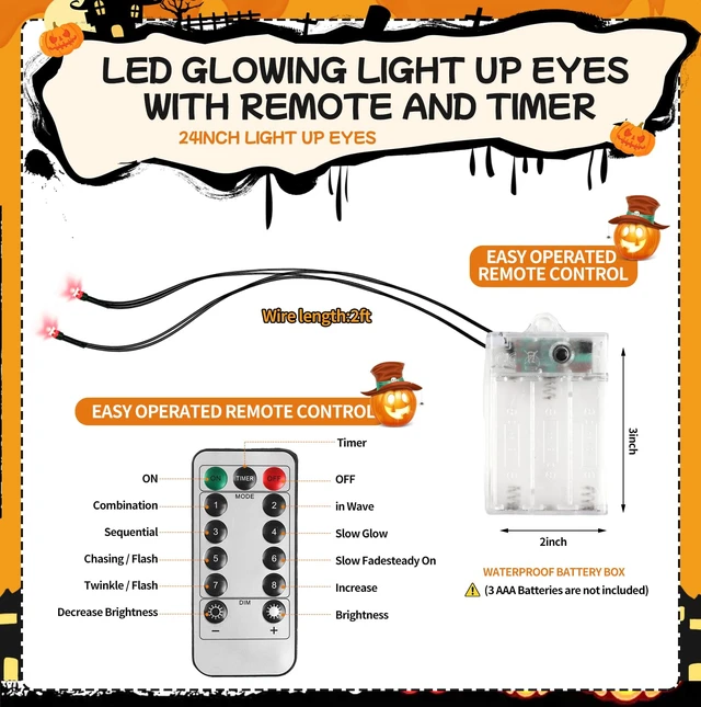 Alt view image 4 of 7 - 4 Pack Halloween Decoration LED Glowing Light Up Skulls Eyes, Horror DIY Glowing Eyes Lights Battery Operated for Halloween Decoration Masks, Skulls, Pumpkin, Spider, Tombstone Props (Red)