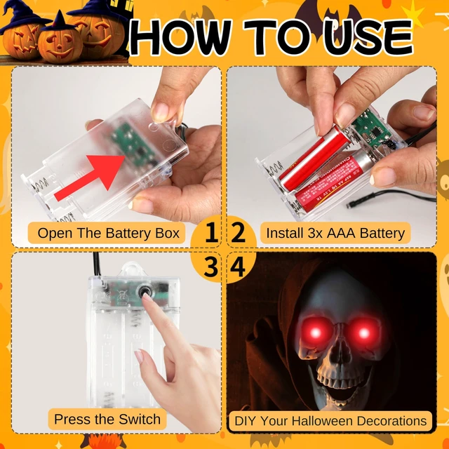 Alt view image 3 of 7 - 4 Pack Halloween Decoration LED Glowing Light Up Skulls Eyes, Horror DIY Glowing Eyes Lights Battery Operated for Halloween Decoration Masks, Skulls, Pumpkin, Spider, Tombstone Props (Red)