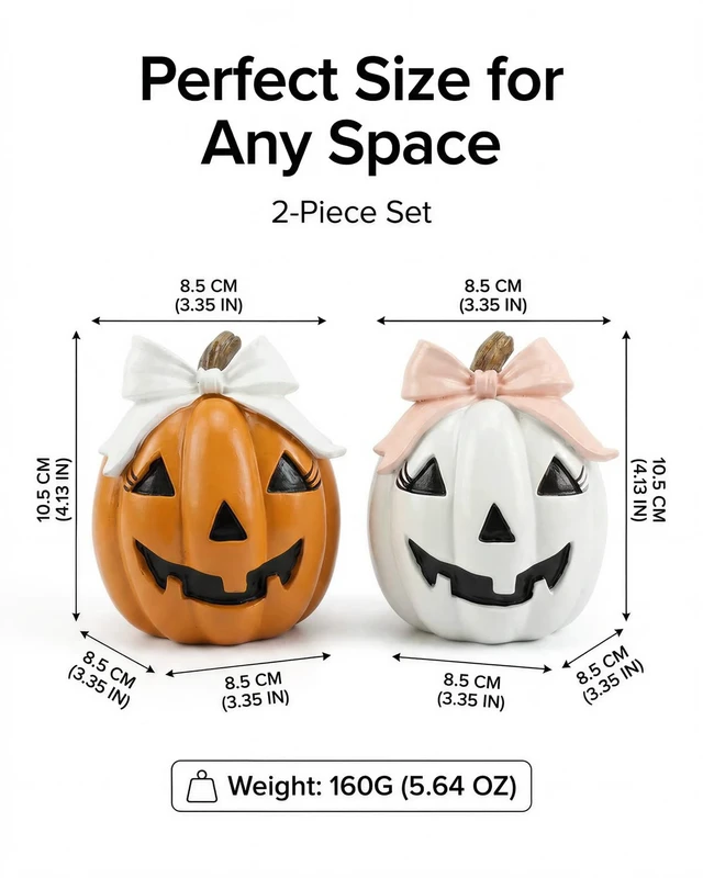 Alt view image 6 of 7 - GoGnome Halloween Decor Spooky Cute Fall Pumpkin with Bow Tabletop for Shelf Mantel Tiered Tray Home Office Party Decorations (Orange & White)