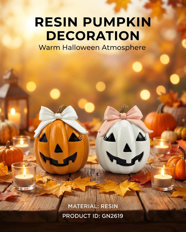 Alt view image 2 of 7 - GoGnome Halloween Decor Spooky Cute Fall Pumpkin with Bow Tabletop for Shelf Mantel Tiered Tray Home Office Party Decorations (Orange & White)