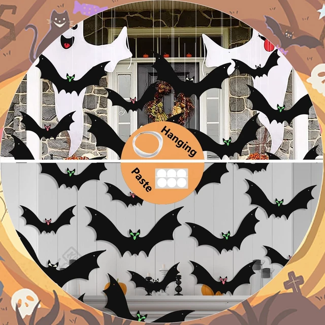 Alt view image 3 of 7 - 15 Pcs Hanging Bats Halloween Decoration Outdoor Large Scary Fake Black Hanging Flying Bat Spooky Decor for Halloween Yard Sign Outside Indoor Party Supplies Wall Decals (3 Sizes)