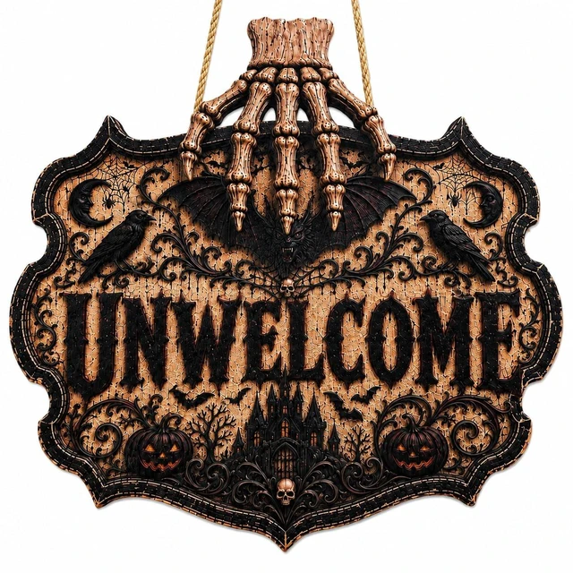 Main image of Halloween Decorations - 2D Printed Flat Gothic Unwelcome Wooden Sign