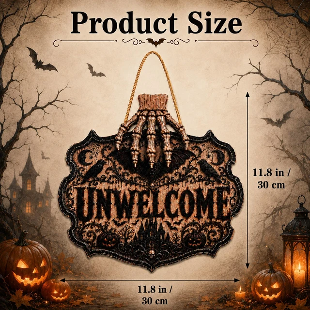 Alt view image 2 of 7 - Halloween Decorations - 2D Printed Flat Gothic Unwelcome Wooden Sign