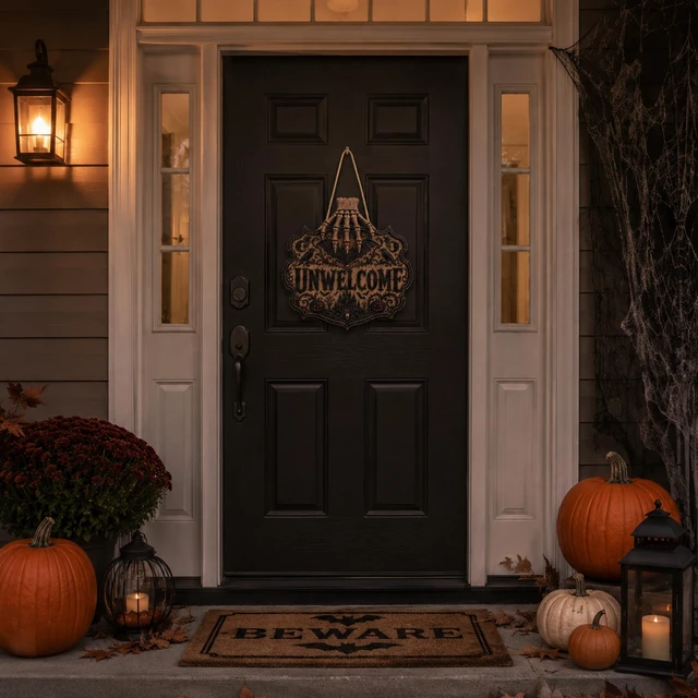 Alt view image 3 of 7 - Halloween Decorations - 2D Printed Flat Gothic Unwelcome Wooden Sign