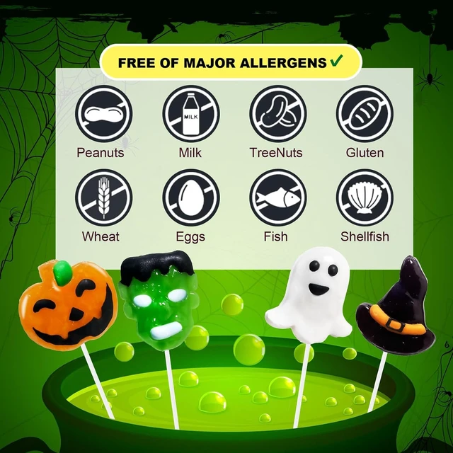 Alt view image 5 of 6 - Big Halloween Lollipop Suckers Candy 24 Pack, Spooky Candy Lollipops, Pumpkin, Green Monster and Witch Hat Candy Sucker Lollipops Individually Wrapped for Halloween Goody Bag Fillers - Trick or Treat