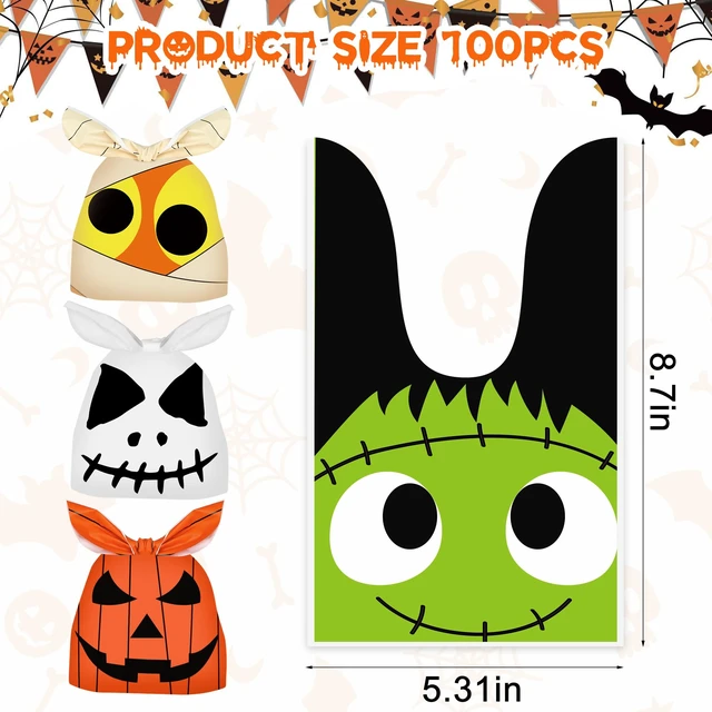Alt view image 5 of 7 - 100 Pcs Halloween Treat Bags Rabbit Ear Candy Bags Trick or Treat Small Plastic Goodie Bag Halloween Party Favor Bags for Kids Party Favor Supplies, 4 Designs