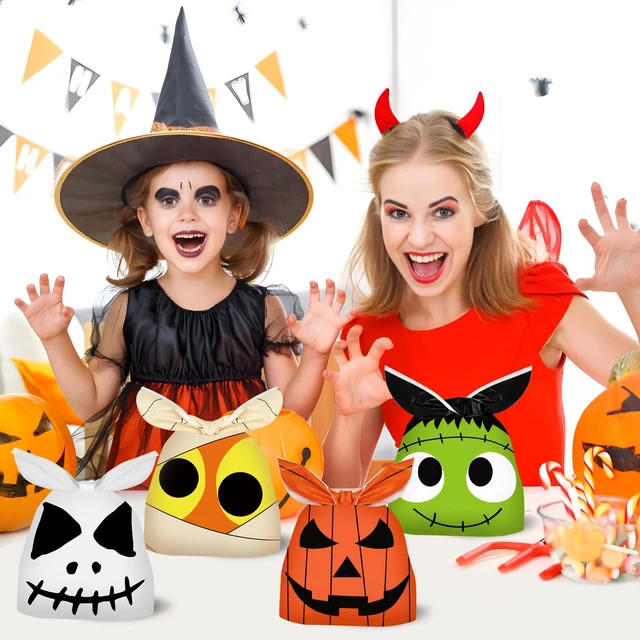 Alt view image 3 of 7 - 100 Pcs Halloween Treat Bags Rabbit Ear Candy Bags Trick or Treat Small Plastic Goodie Bag Halloween Party Favor Bags for Kids Party Favor Supplies, 4 Designs
