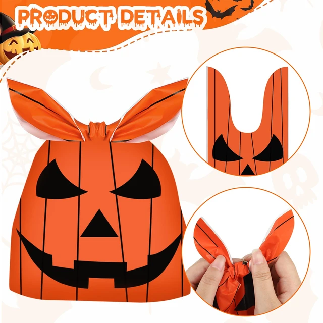 Alt view image 7 of 7 - 100 Pcs Halloween Treat Bags Rabbit Ear Candy Bags Trick or Treat Small Plastic Goodie Bag Halloween Party Favor Bags for Kids Party Favor Supplies, 4 Designs