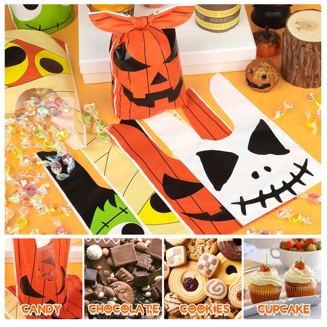 Alt view image 2 of 7 - 100 Pcs Halloween Treat Bags Rabbit Ear Candy Bags Trick or Treat Small Plastic Goodie Bag Halloween Party Favor Bags for Kids Party Favor Supplies, 4 Designs