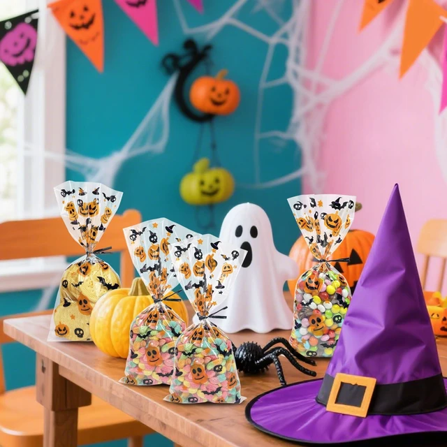 Alt view image 3 of 6 - Morepack Halloween Cellophane Treat Bags 5x11 In 120 Pcs Clear Candy Bags