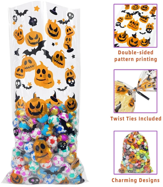 Alt view image 6 of 6 - Morepack Halloween Cellophane Treat Bags 5x11 In 120 Pcs Clear Candy Bags