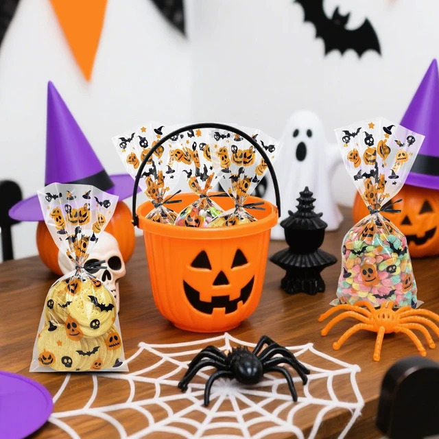 Alt view image 5 of 6 - Morepack Halloween Cellophane Treat Bags 5x11 In 120 Pcs Clear Candy Bags