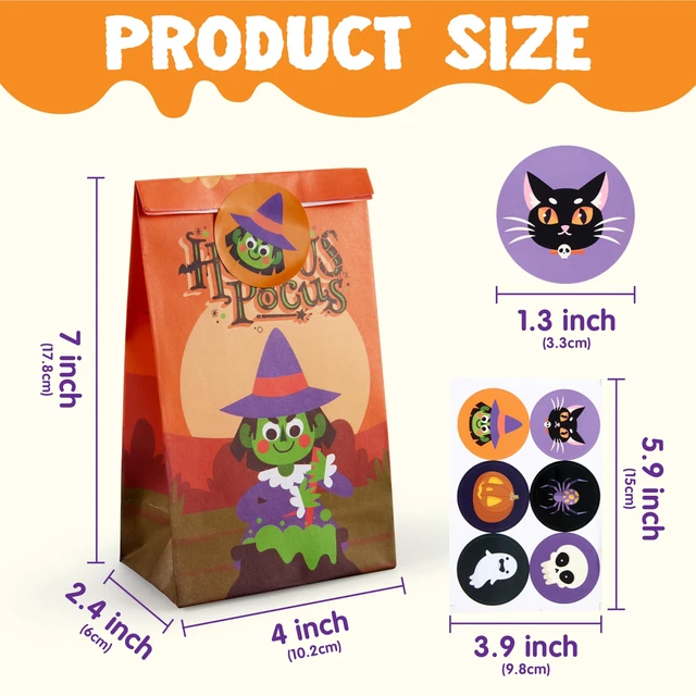 Alt view image 3 of 7 - JOYIN 24 PCS Halloween Treat Bags with Stickers, Candy and Goodie Bags for Halloween Party Favors Supplies, Trick or Treat Bag for Kids, Students Classroom Exchange Game Prize