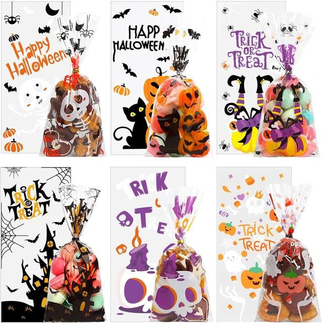 Alt view image 6 of 6 - DIYASY 180 Pack Halloween Cellophane Treat Bags, Plastic Goodie Candy Bag for Kids Clear Goody Snack Bags Bulk Party Favors with 210 Twist Ties