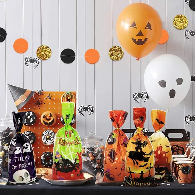 Alt view image 4 of 7 - Halloween Treat Bags, Halloween Cellophane Treat Bags, 50 PCS Halloweens Candy Bag, Plastic Cello Cookie Goodies Gift Bag with 50pcs Ties for Halloweens Trick or Treat Party Favors Supplies, 4 Style