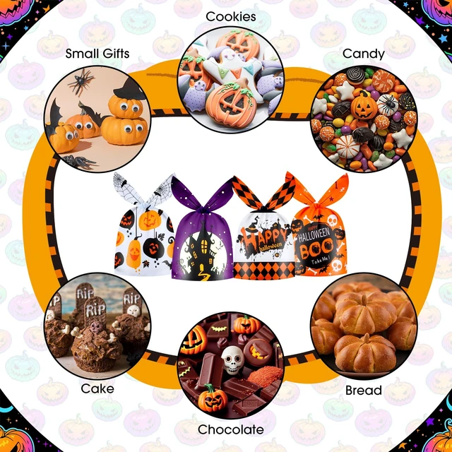 Alt view image 5 of 7 - 50 Pack Halloween Goodie Bags - Plastic Halloween Treat Bags, Happy Helloween Goody Bag, Trick or Treat Rabbit Ear Candy Treats Snack Cookie Gift Favor Bag for Kids Helloween Party Supplies Favors