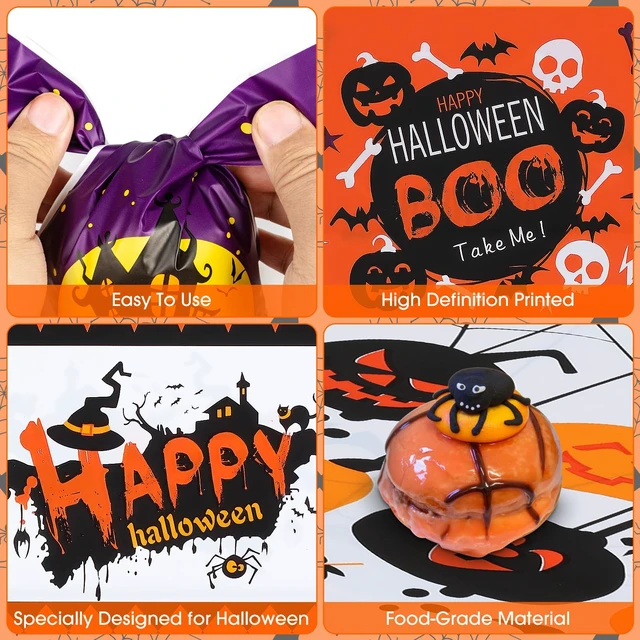 Alt view image 7 of 7 - 50 Pack Halloween Goodie Bags - Plastic Halloween Treat Bags, Happy Helloween Goody Bag, Trick or Treat Rabbit Ear Candy Treats Snack Cookie Gift Favor Bag for Kids Helloween Party Supplies Favors