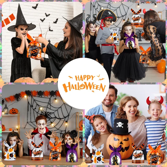 Alt view image 6 of 7 - 50 Pack Halloween Goodie Bags - Plastic Halloween Treat Bags, Happy Helloween Goody Bag, Trick or Treat Rabbit Ear Candy Treats Snack Cookie Gift Favor Bag for Kids Helloween Party Supplies Favors