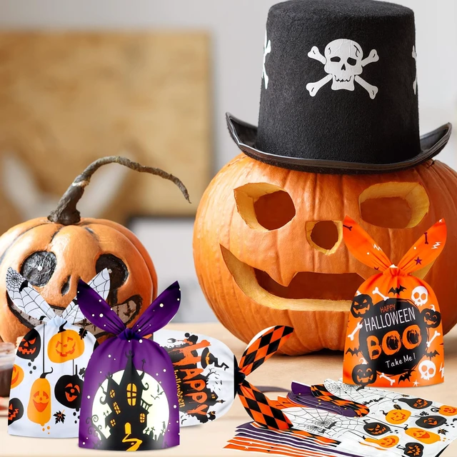 Alt view image 3 of 7 - 50 Pack Halloween Goodie Bags - Plastic Halloween Treat Bags, Happy Helloween Goody Bag, Trick or Treat Rabbit Ear Candy Treats Snack Cookie Gift Favor Bag for Kids Helloween Party Supplies Favors