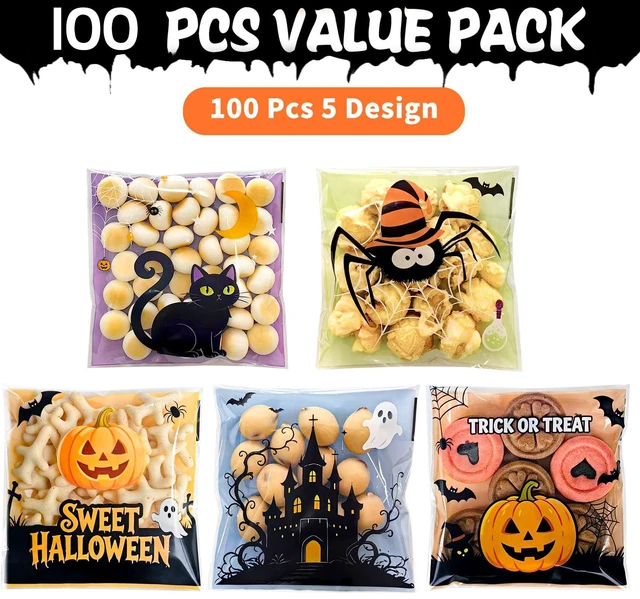 Alt view image 5 of 7 - Halloween Self Sealing Cookie Bags - 100Pcs 4x4 Inch Clear Halloween Cellophane Treat Bags for Candy, Cookies, Party Favors & Gift Packaging, Plastic Halloween Goodie Bags for Kids Classroom Exchange