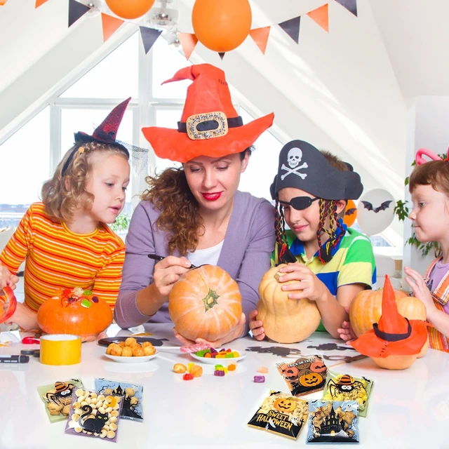 Alt view image 2 of 7 - Halloween Self Sealing Cookie Bags - 100Pcs 4x4 Inch Clear Halloween Cellophane Treat Bags for Candy, Cookies, Party Favors & Gift Packaging, Plastic Halloween Goodie Bags for Kids Classroom Exchange