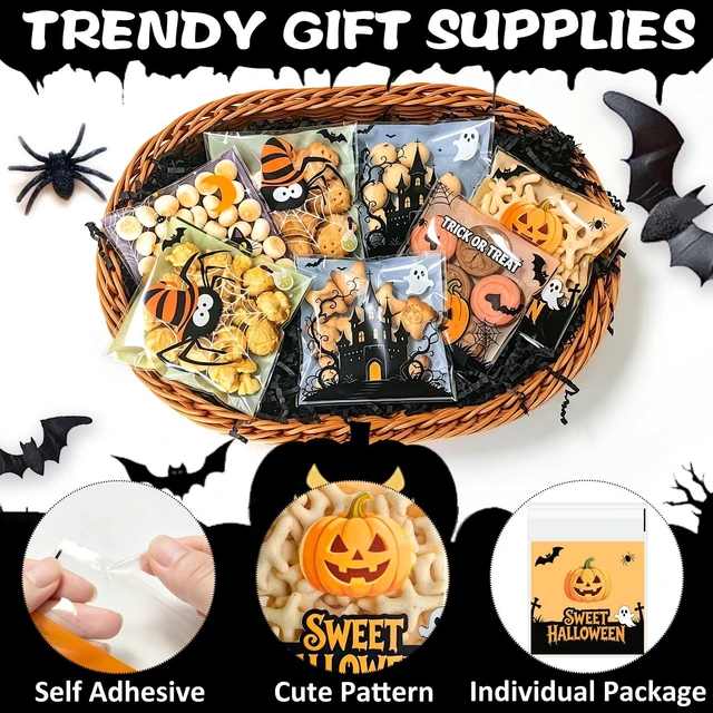 Alt view image 7 of 7 - Halloween Self Sealing Cookie Bags - 100Pcs 4x4 Inch Clear Halloween Cellophane Treat Bags for Candy, Cookies, Party Favors & Gift Packaging, Plastic Halloween Goodie Bags for Kids Classroom Exchange