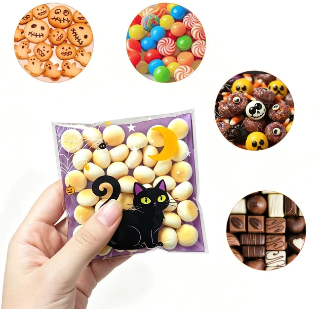 Alt view image 6 of 7 - Halloween Self Sealing Cookie Bags - 100Pcs 4x4 Inch Clear Halloween Cellophane Treat Bags for Candy, Cookies, Party Favors & Gift Packaging, Plastic Halloween Goodie Bags for Kids Classroom Exchange