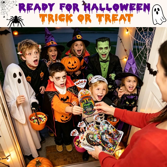 Alt view image 6 of 7 - 50 Pcs Halloween Cellophane Treat Bags - 5x11 Inch Clear Candy Bags with 60 Twist Ties for Cookies, Snacks, Party Favors, Gift Packaging, Trick or Treat Goodie Bags for Halloween Classroom Parties