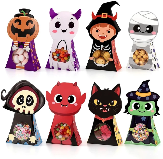 Main image of woric 24 Pcs Halloween Treat Boxes with Window, 8 Designs Party Favor Boxes