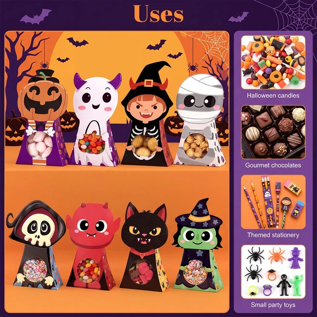 Alt view image 2 of 6 - woric 24 Pcs Halloween Treat Boxes with Window, 8 Designs Party Favor Boxes