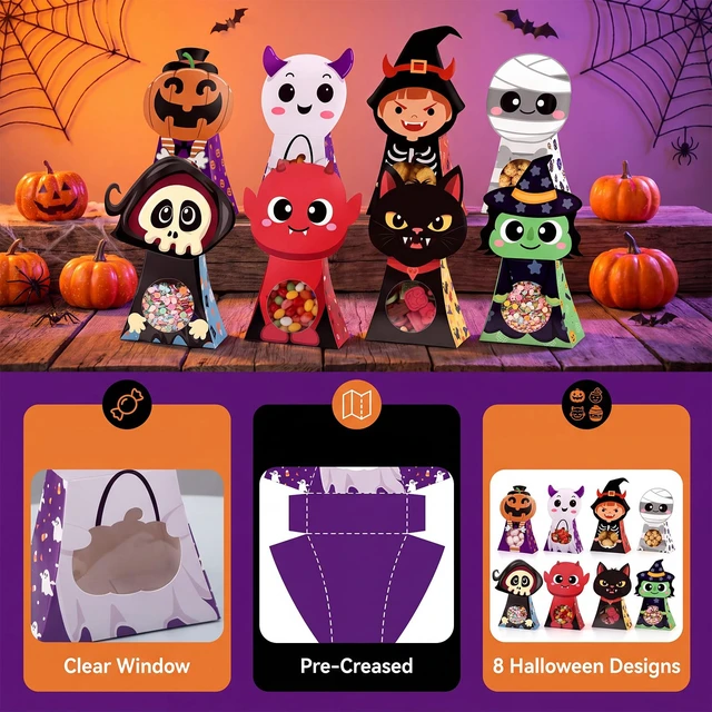 Alt view image 5 of 6 - woric 24 Pcs Halloween Treat Boxes with Window, 8 Designs Party Favor Boxes