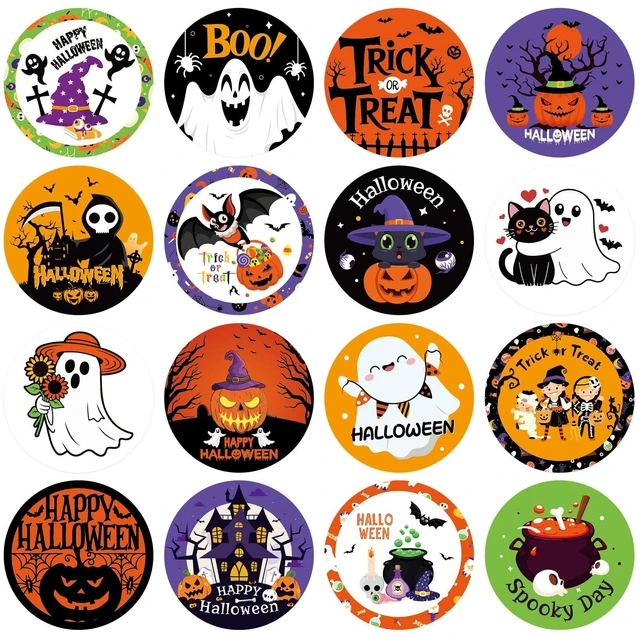 Main image of 480Pcs Halloween Stickers, 1.5" Round Halloween Gifts Label Stickers for Scrapbook Envelope Sealing Notebook Baking Bag Present Boxes Party Supplies