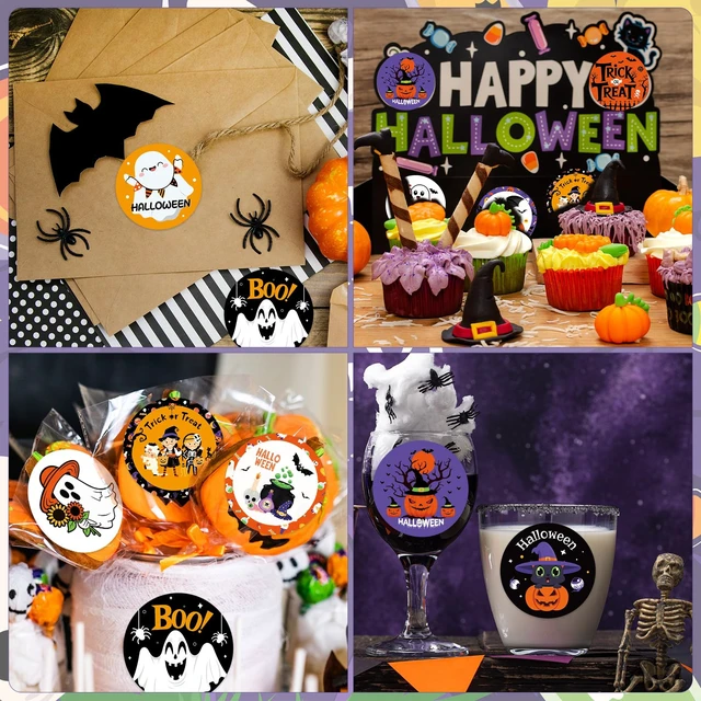 Alt view image 6 of 7 - 480Pcs Halloween Stickers, 1.5" Round Halloween Gifts Label Stickers for Scrapbook Envelope Sealing Notebook Baking Bag Present Boxes Party Supplies