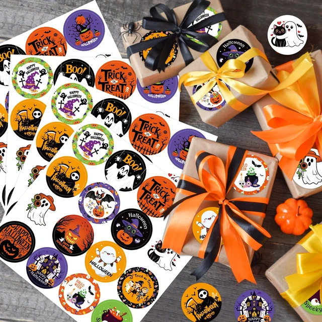 Alt view image 5 of 7 - 480Pcs Halloween Stickers, 1.5" Round Halloween Gifts Label Stickers for Scrapbook Envelope Sealing Notebook Baking Bag Present Boxes Party Supplies